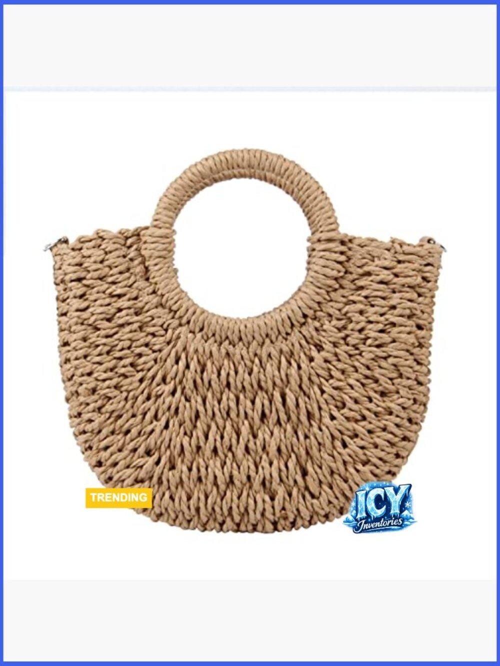 Straw Beach Tote Handbag Hobo Bag Handwoven Small Purse with Strap - Picture 2 of 7